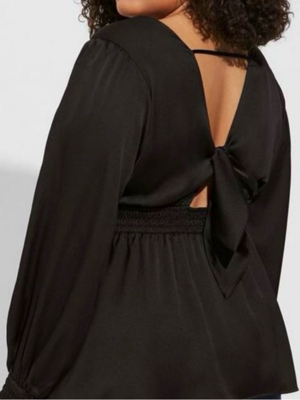 Torrid Deep Black V-Neck Long Sleeve Peplum Blouse Peekaboo Back NWT 3X
